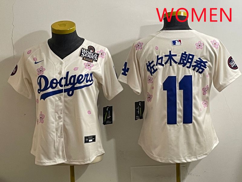 Women Los Angeles Dodgers #11 R.Sasaki Cream Sakura Edition 2025 Nike MLB Jersey style 36